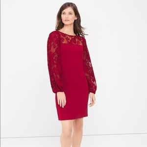 NWT WHBM PLEATED LACE SLEEVE SHIFT DRESS